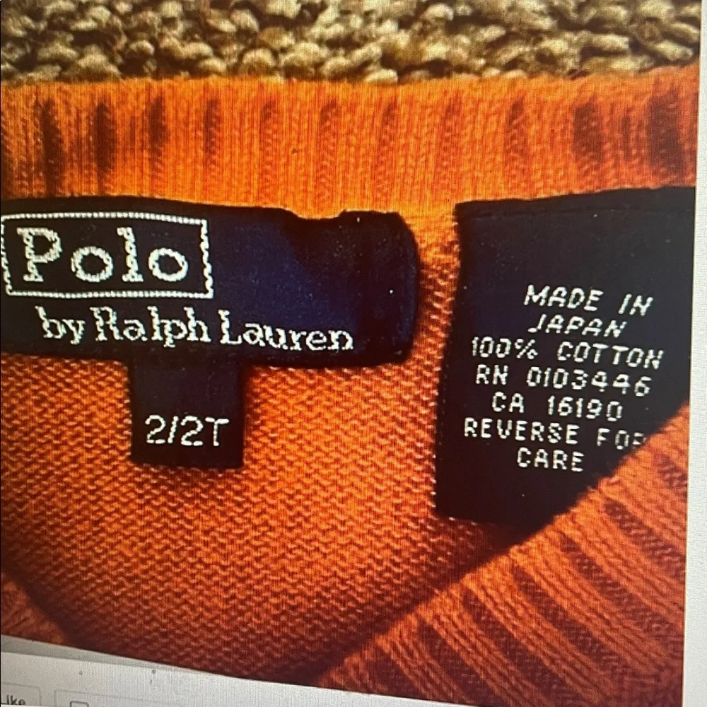 Polo Ralph Lauren v neck Orange Sweater 2T